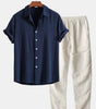 Linen Rayon Blend Button Up Shirt & Straight Leg Linen Pants
