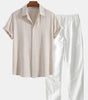 Linen Rayon Blend Button Up Shirt & Straight Leg Linen Pants