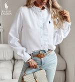 R. Lauren Blouse with Ruffles – Soft Structure & Classic Button Placket
