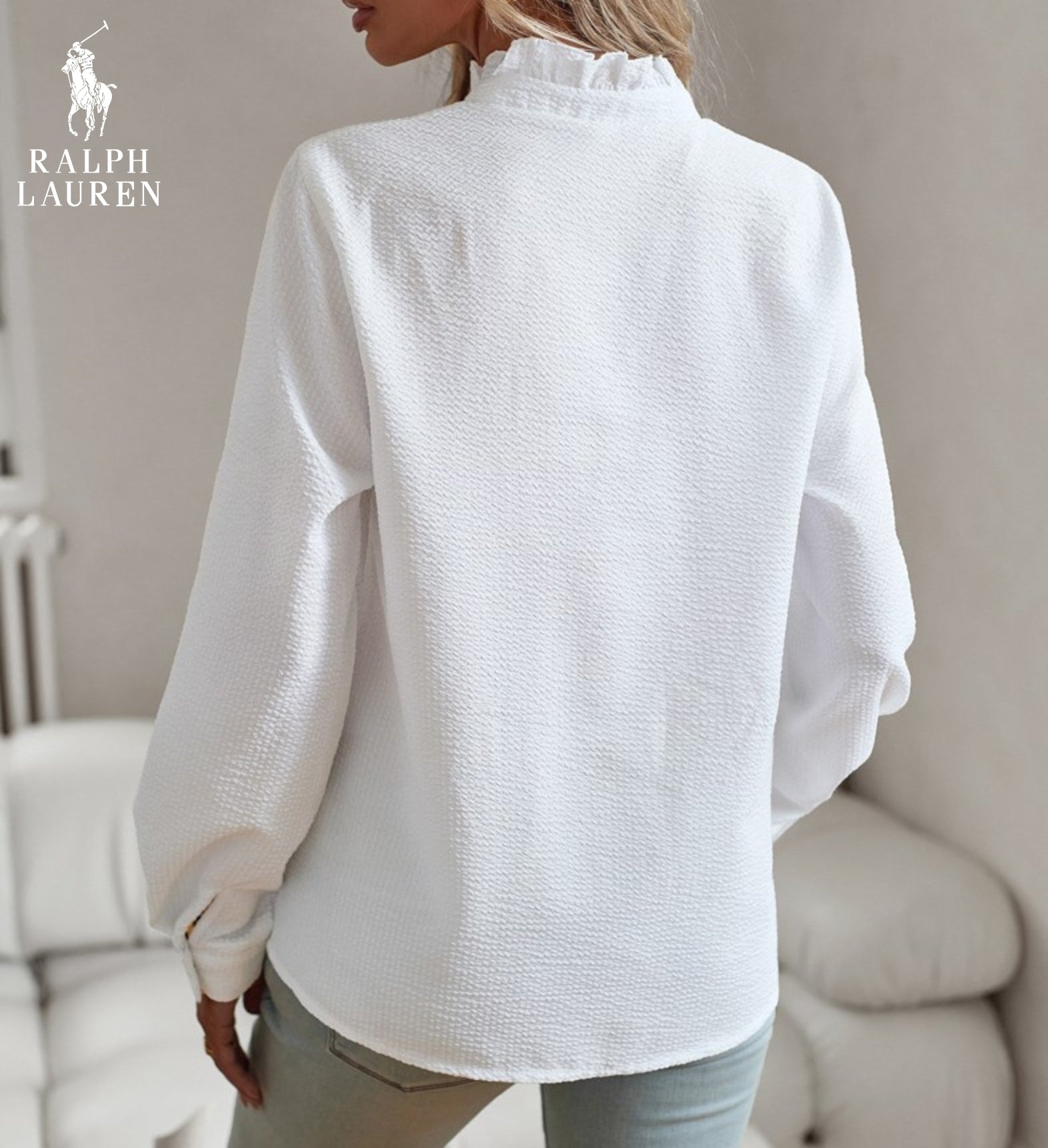 R. Lauren Blouse with Ruffles – Soft Structure & Classic Button Placket