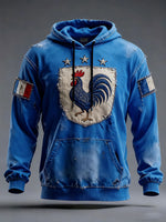 Oversized Hoodie with Pockets French Flag Le Coq Gaulois Men