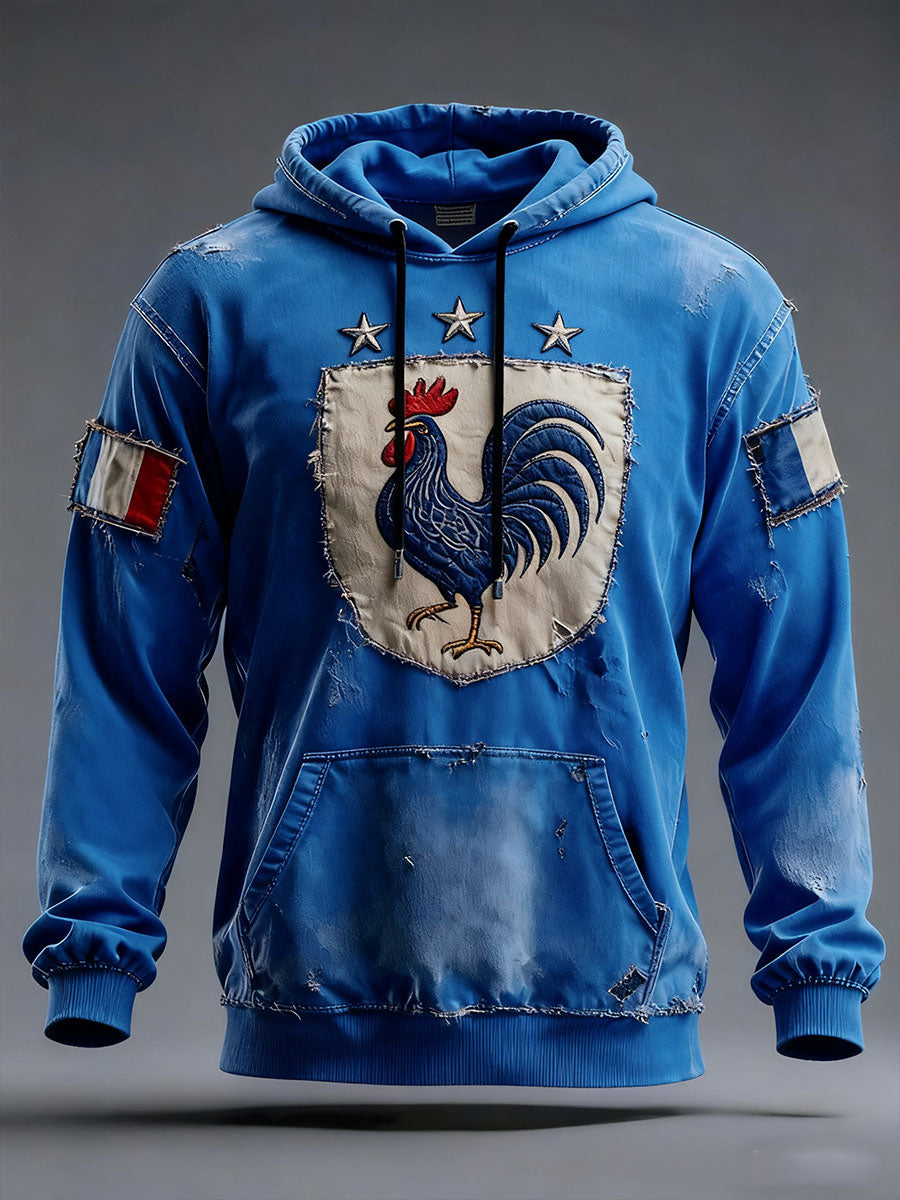 Oversized Hoodie with Pockets French Flag Le Coq Gaulois Men