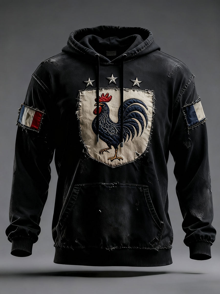 Oversized Hoodie with Pockets French Flag Le Coq Gaulois Men