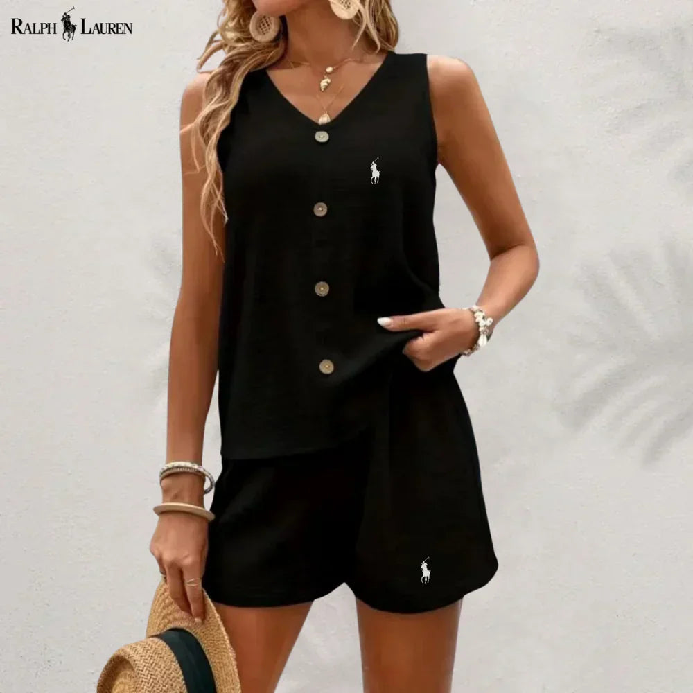 R. Lauren Button Tank Top & Shorts Set