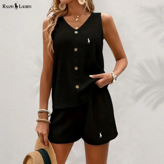 R. Lauren Button Tank Top & Shorts Set
