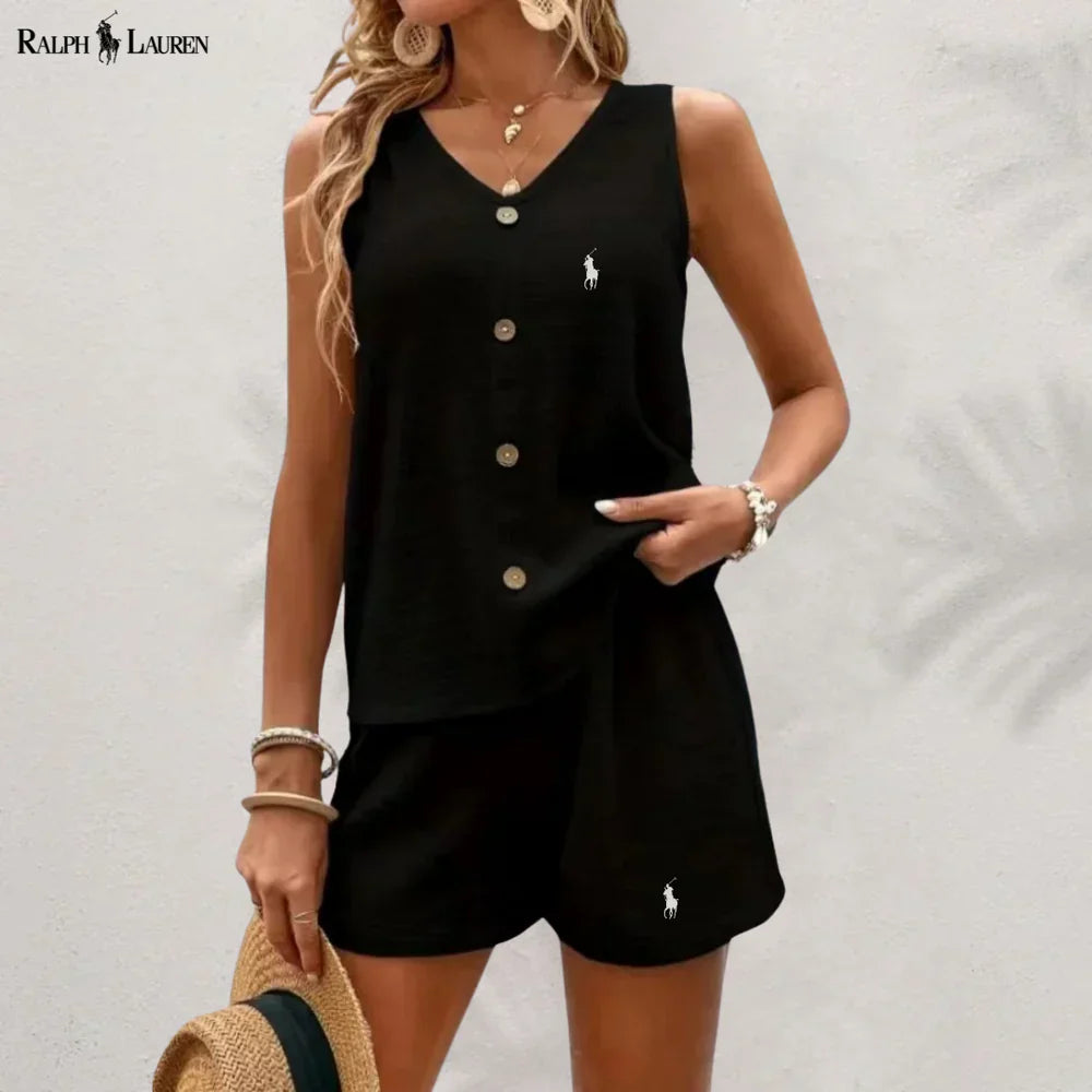 R. Ꮮаᴜгеn Buttoned Tank & Shorts Set
