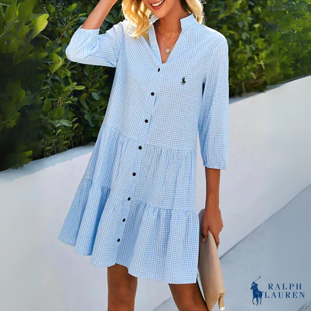Summer Dress with Check Pattern and V-Neck – Effortless Lightness Meets Timeless Elegance