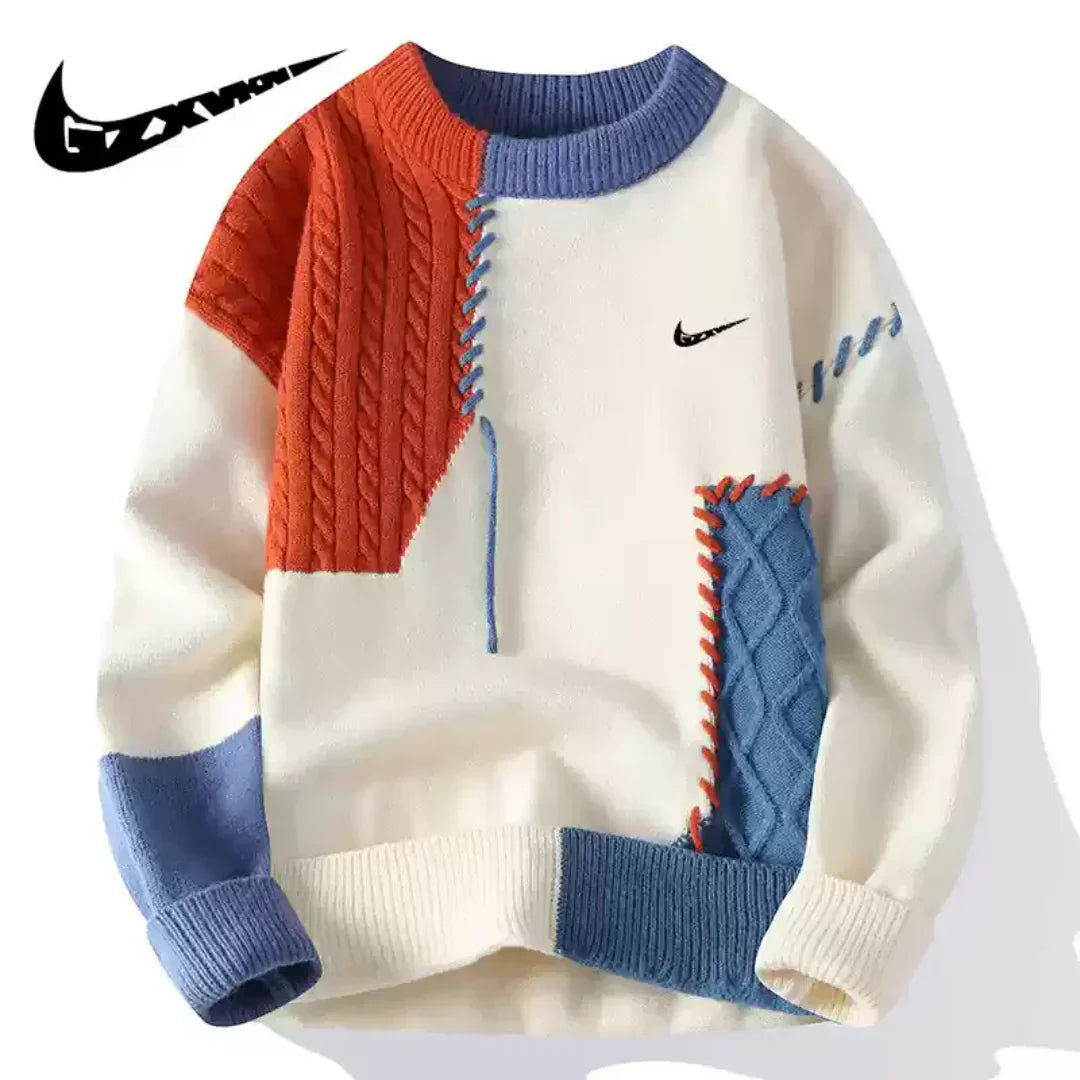 NIKE - Patchwork Cable-Knit Crewneck Sweater