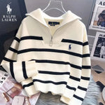 RL – Striped Sweater with Quarter Zip