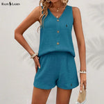 R. Lauren Button Tank Top & Shorts Set