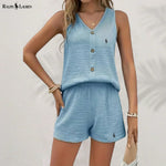 R. Lauren Button Tank Top & Shorts Set