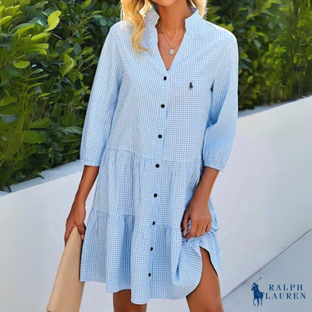 Summer Dress with Check Pattern and V-Neck – Effortless Lightness Meets Timeless Elegance