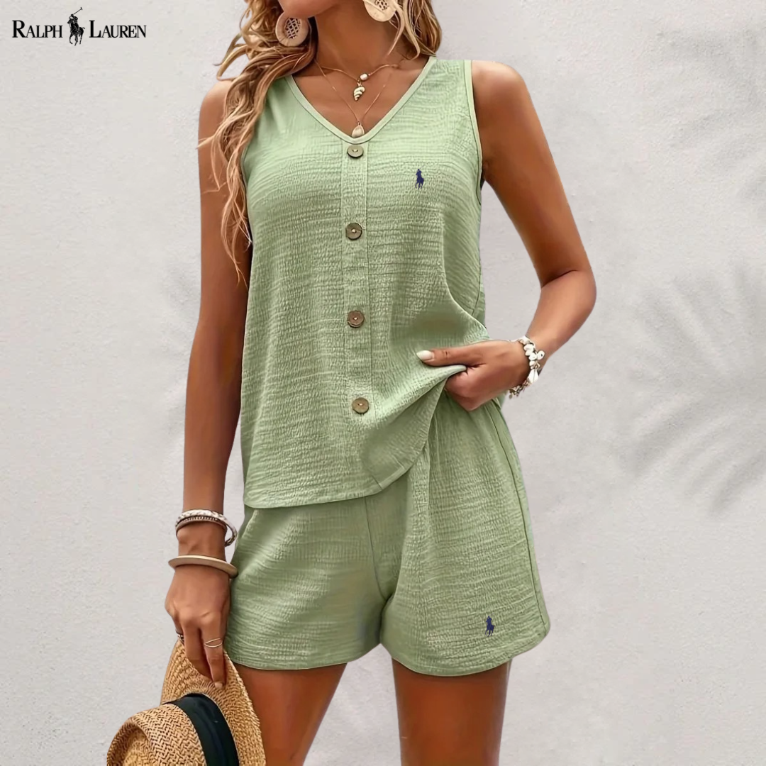 R. Lauren Top with Buttons & Shorts Set