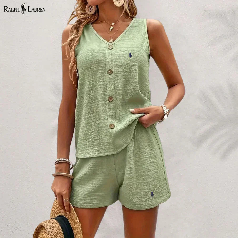 R. Lauren Button Tank Top & Shorts Set