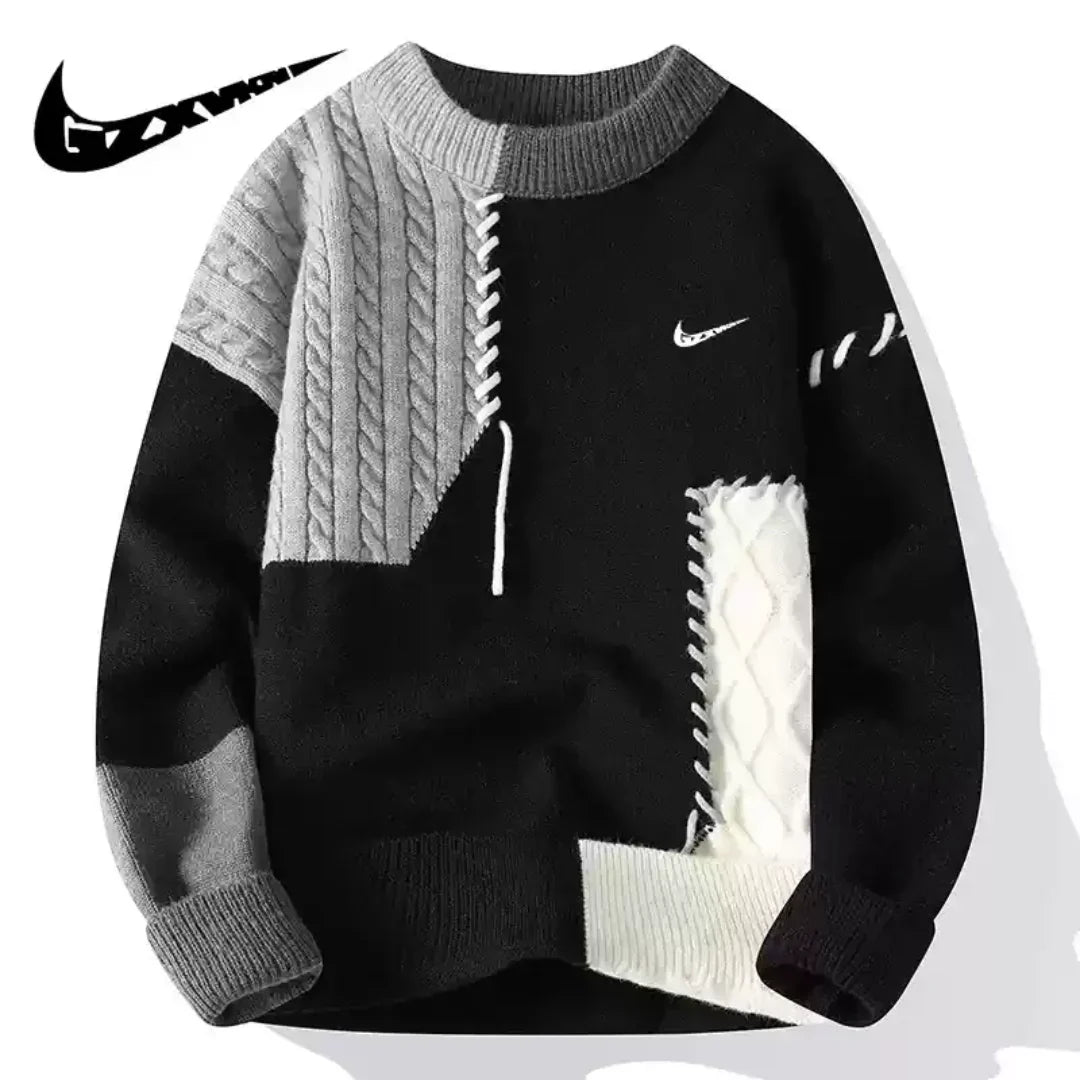 NIKE - Patchwork Cable-Knit Crewneck Sweater