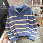 RL – Striped Sweater with Quarter Zip