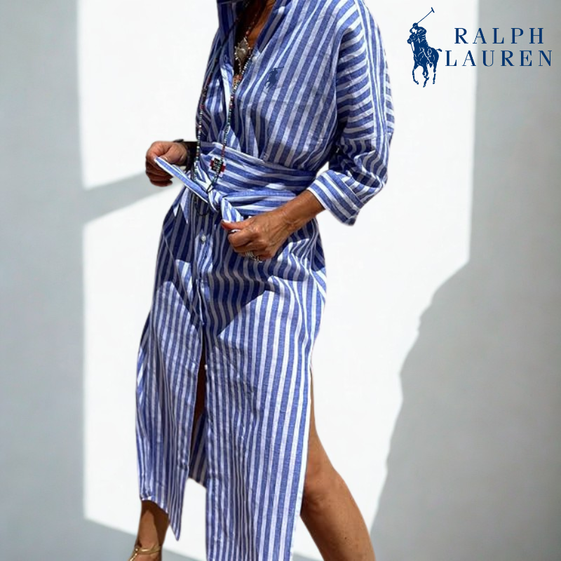 R. Ꮮаᴜгеn Striped Tie-Waist Shirt Dress