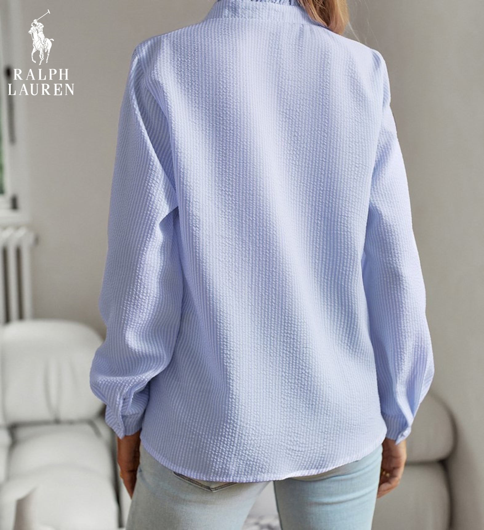 R. Lauren Blouse with Ruffles – Soft Structure & Classic Button Placket