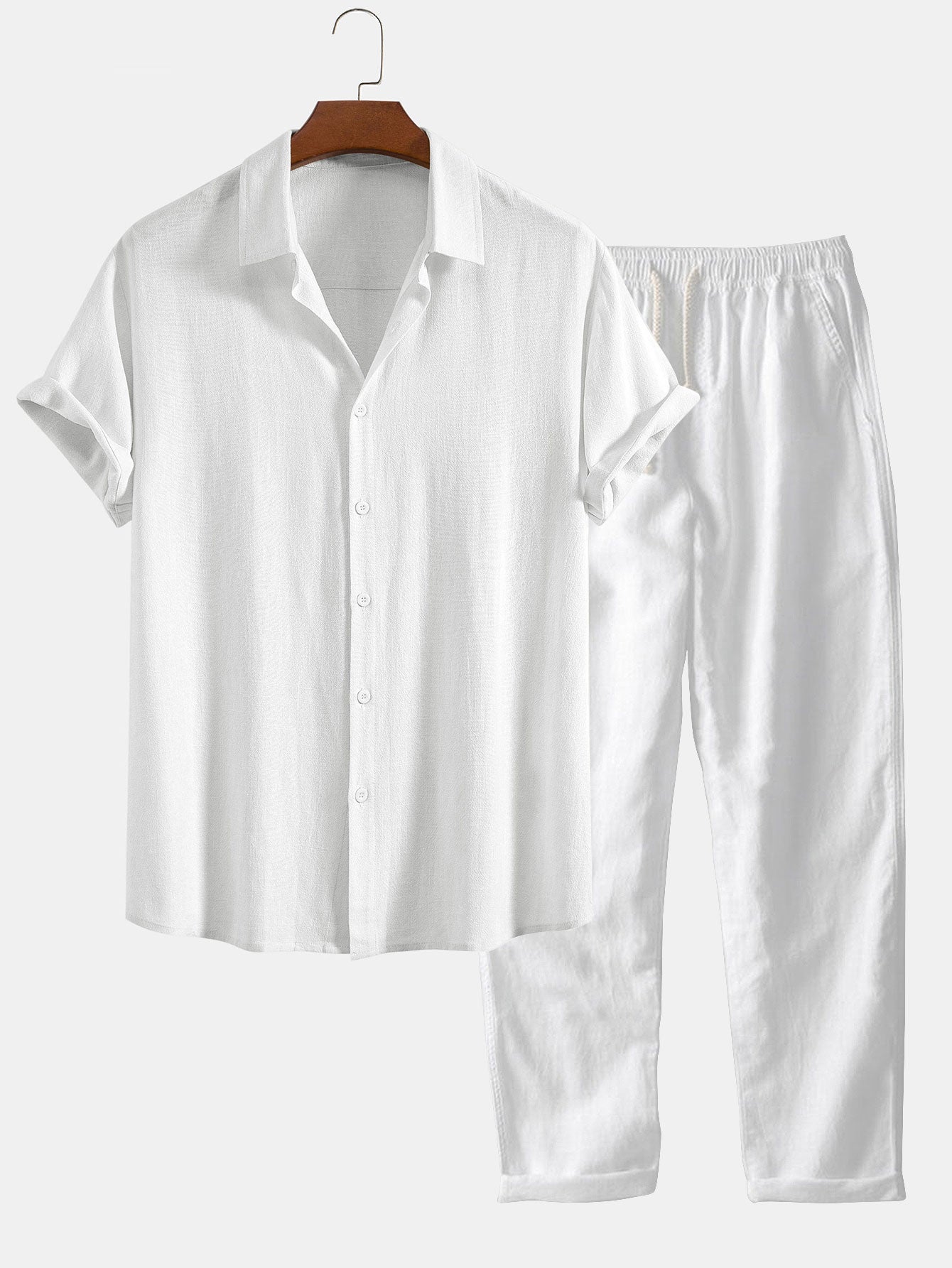 Linen Rayon Blend Button Up Shirt & Straight Leg Linen Pants