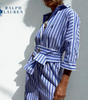 R. Ꮮаᴜгеn Striped Tie-Waist Shirt Dress