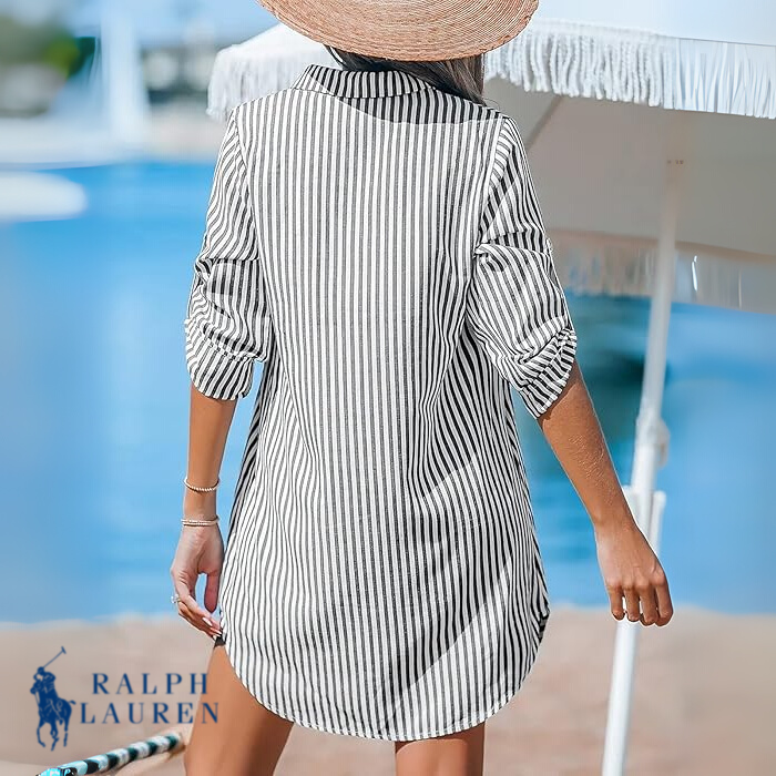 R. Ꮮаᴜгеn Classic Striped Shirt Dress + Free R. Ꮮаᴜгеn Brie Tote Bag