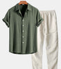Linen Rayon Blend Button Up Shirt & Straight Leg Linen Pants