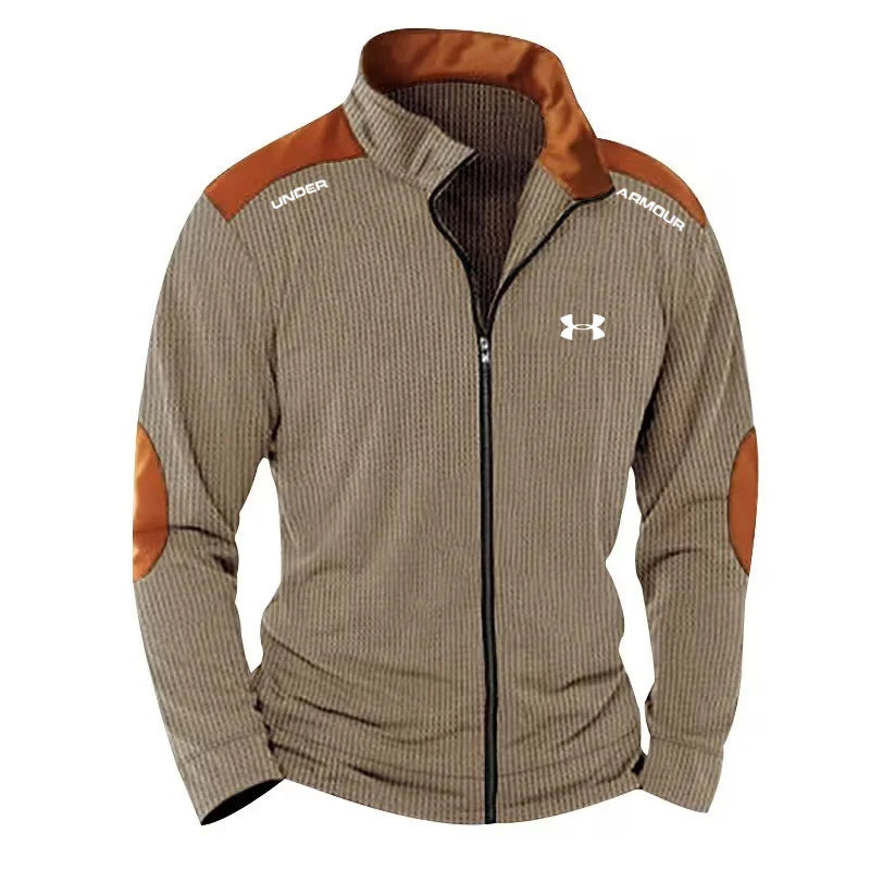 Men's Casual Stand Collar Block Cardigan Casual Sweatshirt