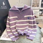 RL – Striped Sweater with Quarter Zip