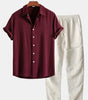 Linen Rayon Blend Button Up Shirt & Straight Leg Linen Pants