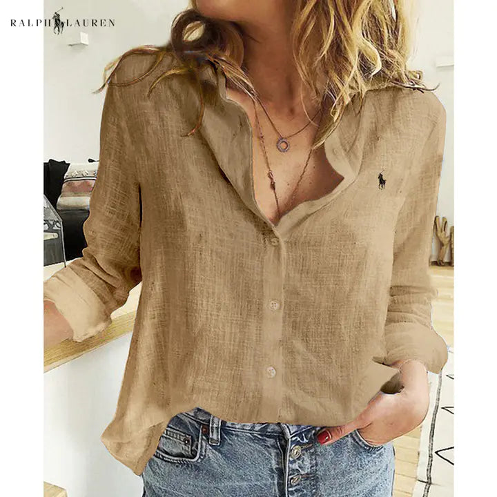 R. Linen Blouse with Button Placket