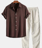 Linen Rayon Blend Button Up Shirt & Straight Leg Linen Pants