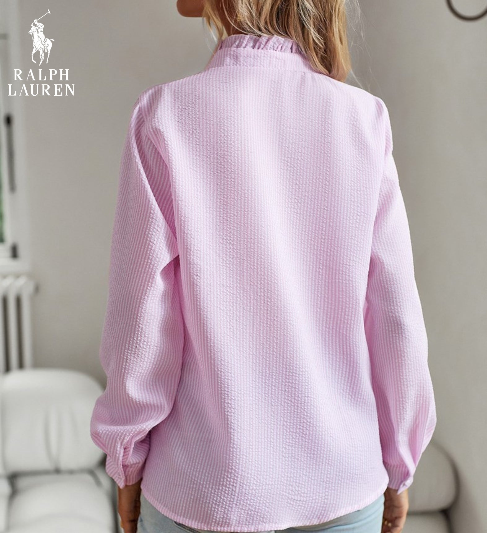 R. Lauren Blouse with Ruffles – Soft Structure & Classic Button Placket