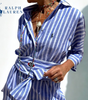 R. Ꮮаᴜгеn Striped Tie-Waist Shirt Dress