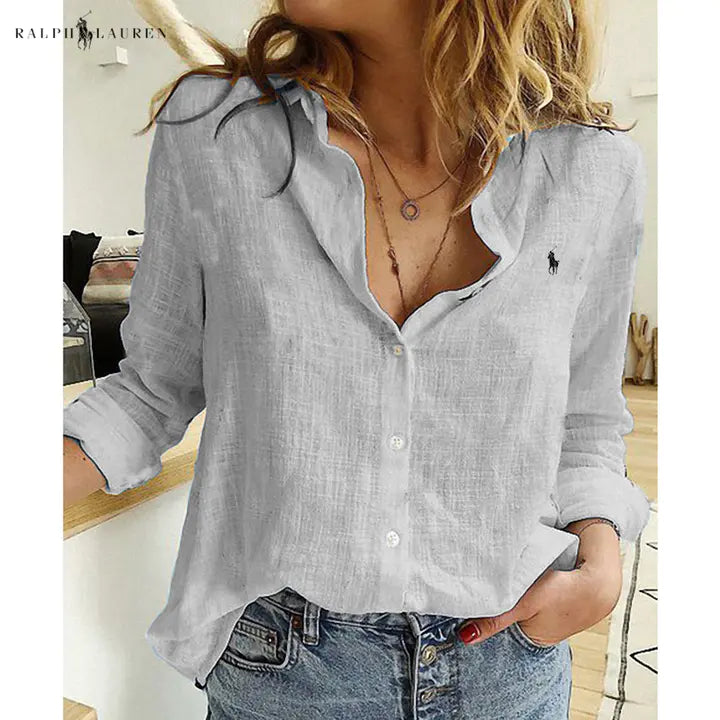R. Linen Blouse with Button Placket