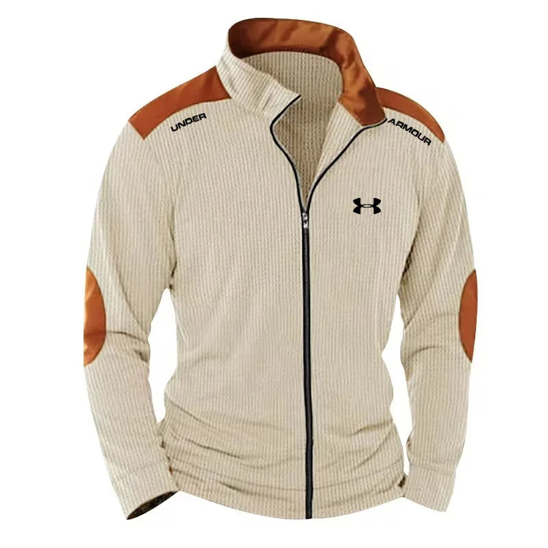 Men's Casual Stand Collar Block Cardigan Casual Sweatshirt